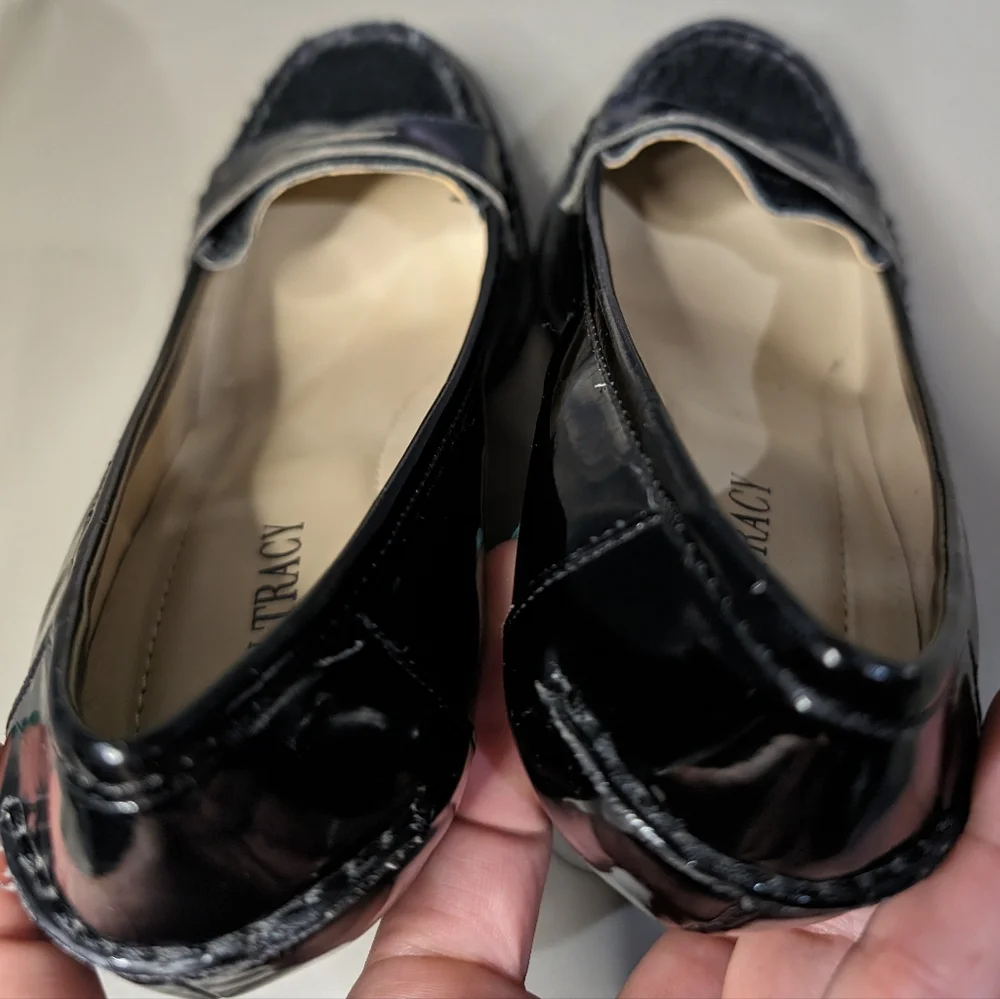 Ellen Tracy 7.5 calf hyde toe patent leather penny loafer pumps‎ 3